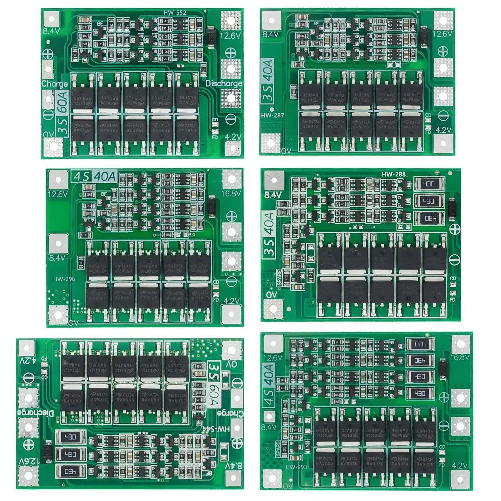 Защитная плата 3S/4S 40A/60A 18650 BMS для зарядки литий-ионных батарей двигателя