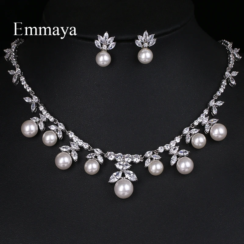 Emmaya Light Luxury Jewelry Set For Women&ampGirls White Color Earring And Necklace AAA Zirconia Pearl Noble Dress-up in Party | Украшения