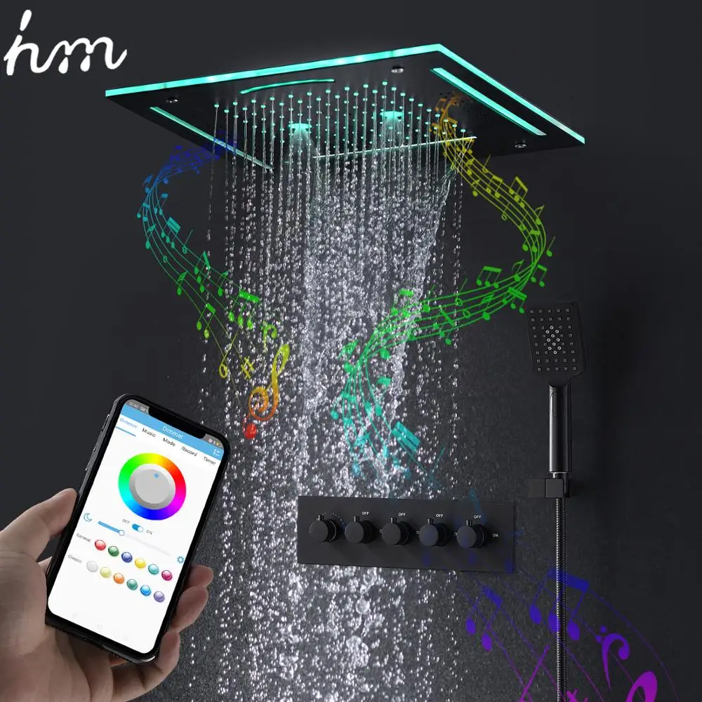 hm 2024 High Quality LED Light Showerhead 12Inch Waterproof Ceiling Rain Bluetooth Phone Play Music Smile Shower Faucets System
hm 2024 High Quality LED Light Showerhead 12Inch Waterproof Ceiling Rain Bluetooth Phone Play Music Smile Shower Faucets System