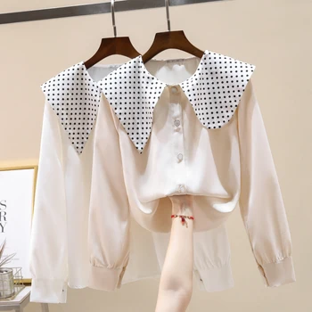 New Polka Dot Doll Collar Blouse Woman Long Sleeve Temperament Large Lapel Chiffon Shirt Blusas Mujer De Moda 2020
New Polka Dot Doll Collar Blouse Woman Long Sleeve Temperament Large Lapel Chiffon Shirt Blusas Mujer De Moda 2020