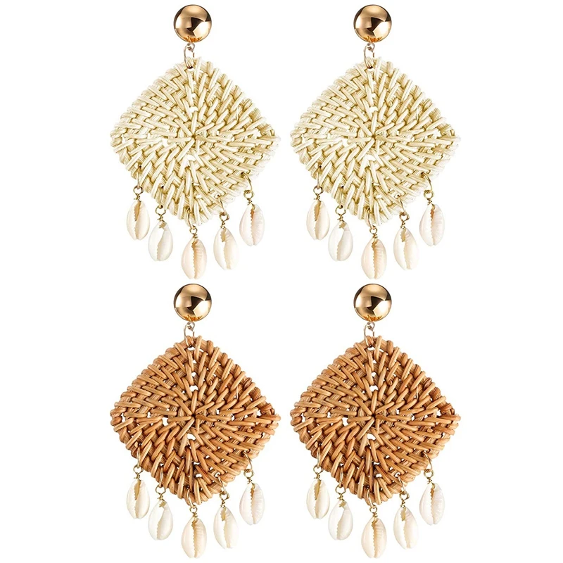 2 Pairs Earrings Pendant Shell Rattan Earrings Bohemian Woven Wicker and Straw Earrings Seashell Handmade, White and Coffee
2 Pairs Earrings Pendant Shell Rattan Earrings Bohemian Woven Wicker and Straw Earrings Seashell Handmade, White and Coffee