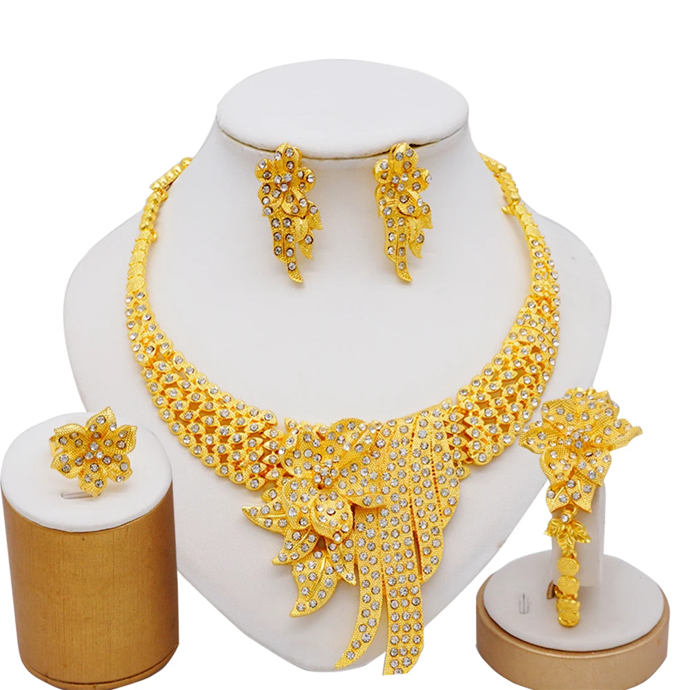 Dubai Gold Jewelry Sets African Bridal Wedding Gifts For Women Saudi Arab Necklace Bracelet Earrings Ring Set Unique Jewellery
Dubai Gold Jewelry Sets African Bridal Wedding Gifts For Women Saudi Arab Necklace Bracelet Earrings Ring Set Unique Jewellery