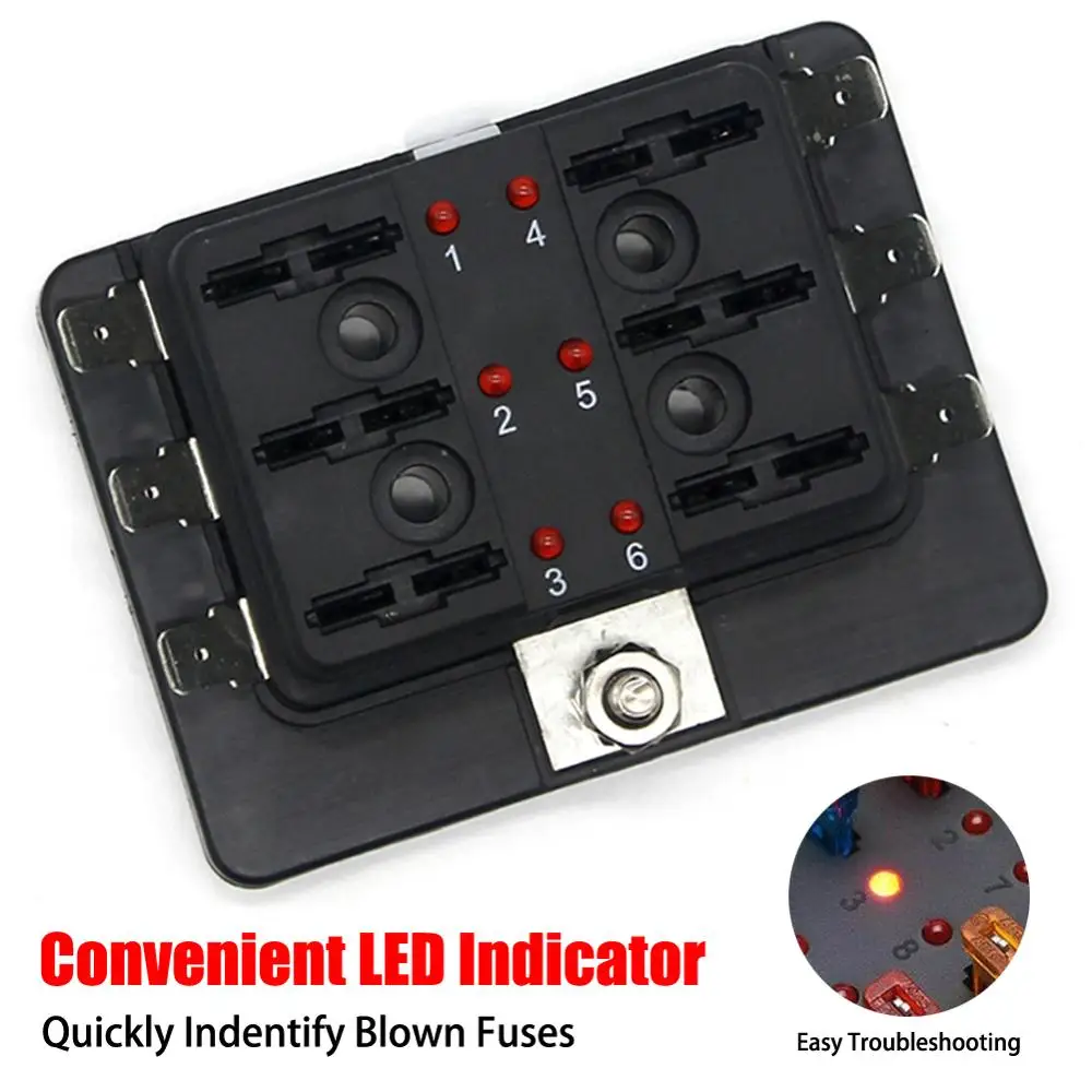 6 Way 12V 24V Car Power Circuit Auto Cut Blade Fuse Box Holder Block Panel Board Blade Fuse Box Holder with LED Warning Light
6 Way 12V 24V Car Power Circuit Auto Cut Blade Fuse Box Holder Block Panel Board Blade Fuse Box Holder with LED Warning Light
