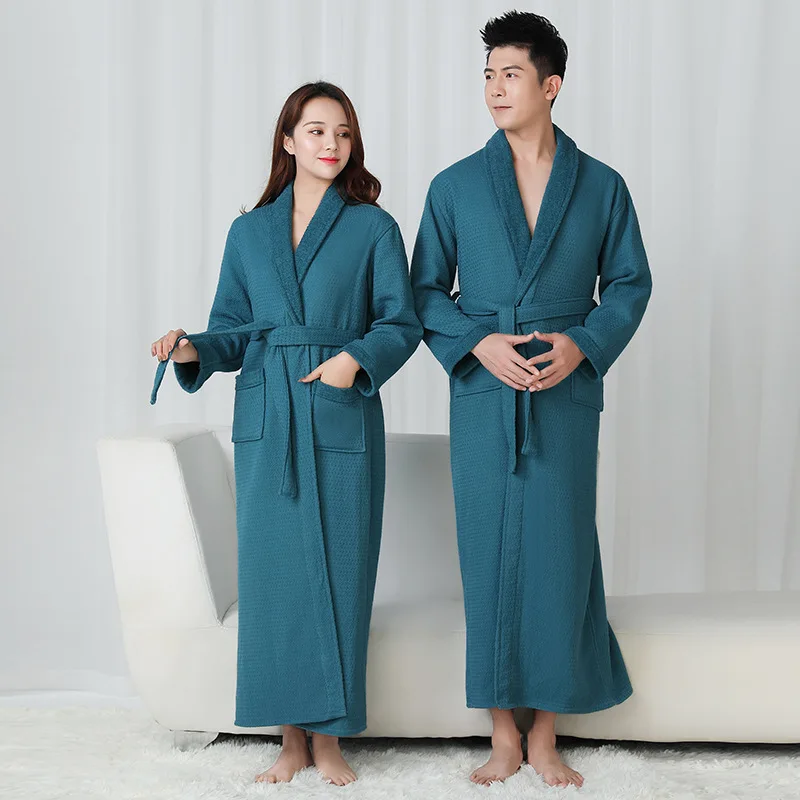 

100% Cotton Waffle Double Thicken Warm Couple Layer Warm Bath Robe Soft Men Females Casual Home Bathrobe Japan Style Homewear