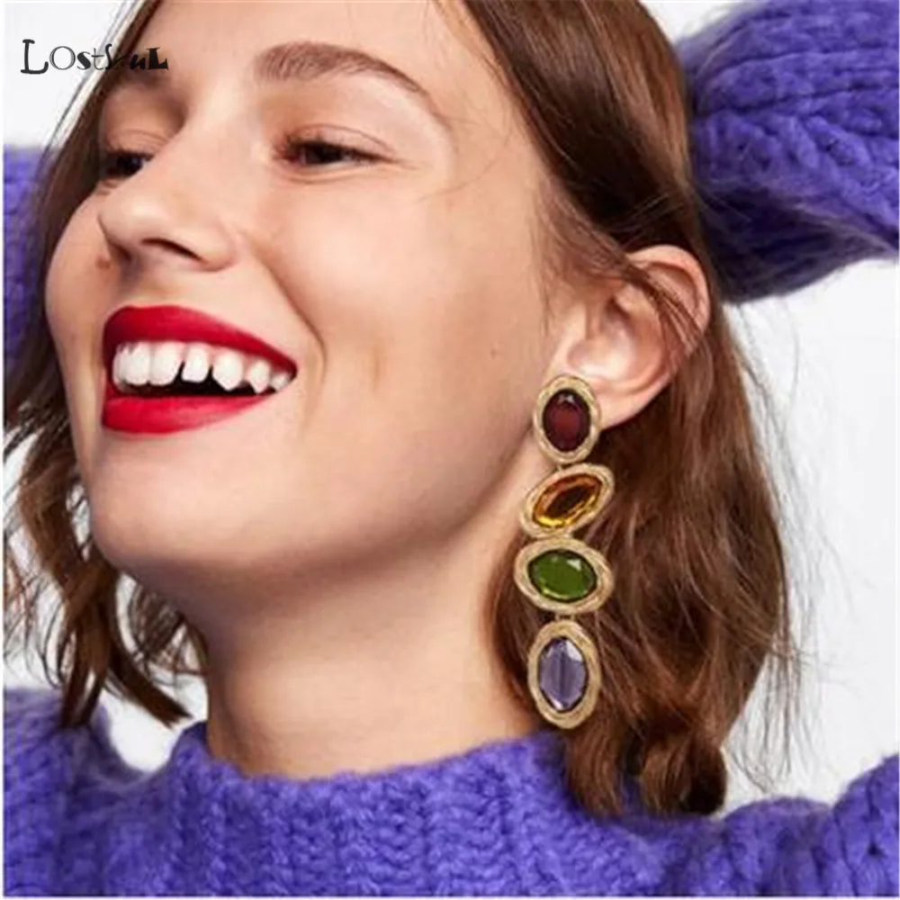 LOSTSOUL Color Earrings Female Exotic Long Style Gold Earrings Fashion Atmosphere Alloy Inlaid Jewelry
LOSTSOUL Color Earrings Female Exotic Long Style Gold Earrings Fashion Atmosphere Alloy Inlaid Jewelry
