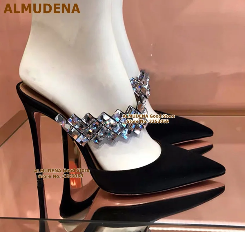 

ALMUDENA Bling Bling Crystal High Heel Shoes Sparkling Beaded Strap Wedding Shoes Glitter Gem Embellished Sandals Stiletto Heels