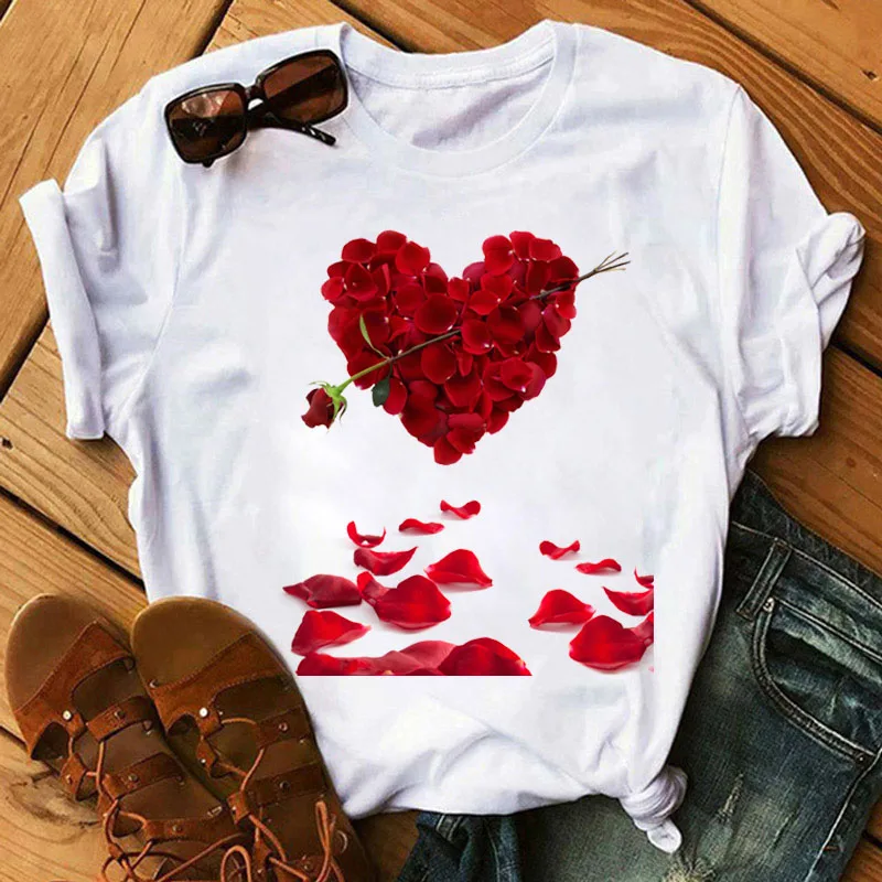 New Women T Shirt Red Rose Flower Heart Printed Tops Female Short Sleeve Tee Shirt Fashion Women Cute graphic T-shirt Clothing
New Women T Shirt Red Rose Flower Heart Printed Tops Female Short Sleeve Tee Shirt Fashion Women Cute graphic T-shirt Clothing
