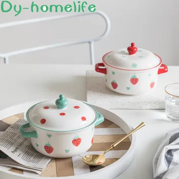 700ml Korean Hand-painted Strawberry with Double-eared Ceramic Bowl Home Kitchen Supplies Bone China Salad Soup Bowl Small Pot
700ml Korean Hand-painted Strawberry with Double-eared Ceramic Bowl Home Kitchen Supplies Bone China Salad Soup Bowl Small Pot