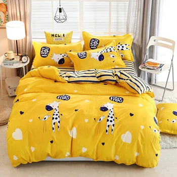 Yellow quilt cartoon cow pattern printed bed linens set polyester duvet cover set with pillowcases bedclothes for adult/children
Yellow quilt cartoon cow pattern printed bed linens set polyester duvet cover set with pillowcases bedclothes for adult/children
