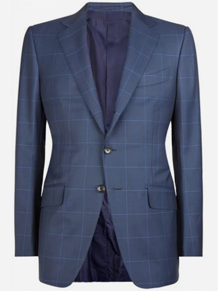 Navy Windowpane Custom Suit James Bonde Tailor Made Suits Mens Plaid MTM Blue Prince Of Wales Checks | Мужская одежда