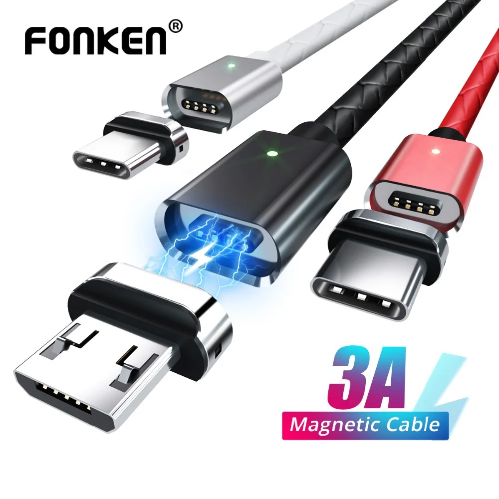 FONKEN Micro USB Magnetic Cable Magnet Quick Charge 3A USB Type C Cables 1m 2m Android Wire Mobile Phone Fast Charging Data Cord
FONKEN Micro USB Magnetic Cable Magnet Quick Charge 3A USB Type C Cables 1m 2m Android Wire Mobile Phone Fast Charging Data Cord