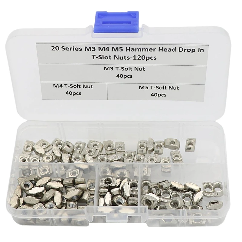 120 Pcs 2020 Series T Nuts, M3 M4 M5 T Slot Nut Hammer Head Fastener Nut for Aluminum Profile