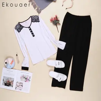 Ekouaer Women Casual Long Sleeve Patchwork T-shirt and Pants Pajama Set Autumn Cotton Pajamas Set Two-piece Suit Fashion Home Cl
Ekouaer Women Casual Long Sleeve Patchwork T-shirt and Pants Pajama Set Autumn Cotton Pajamas Set Two-piece Suit Fashion Home Cl