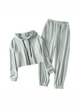 Women’s Two Piece Casual Clothes Fashion Solid Color Hooded Long Sleeve Top and Elastic High Waist Trousers 
Women’s Two Piece Casual Clothes Fashion Solid Color Hooded Long Sleeve Top and Elastic High Waist Trousers
