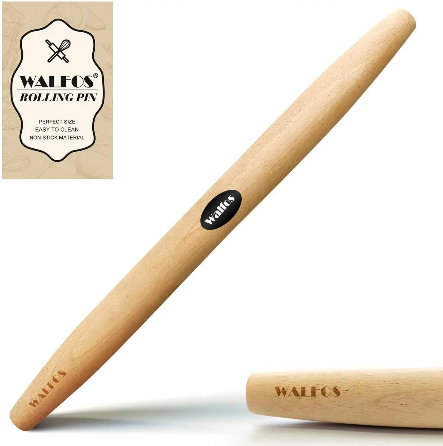 

WALFOS 40CM French Rolling Pin Dough Roller For Baking Pizza Dough, Noodles Pie And Cookie Beech Wood Rolling Pin Baking Tools