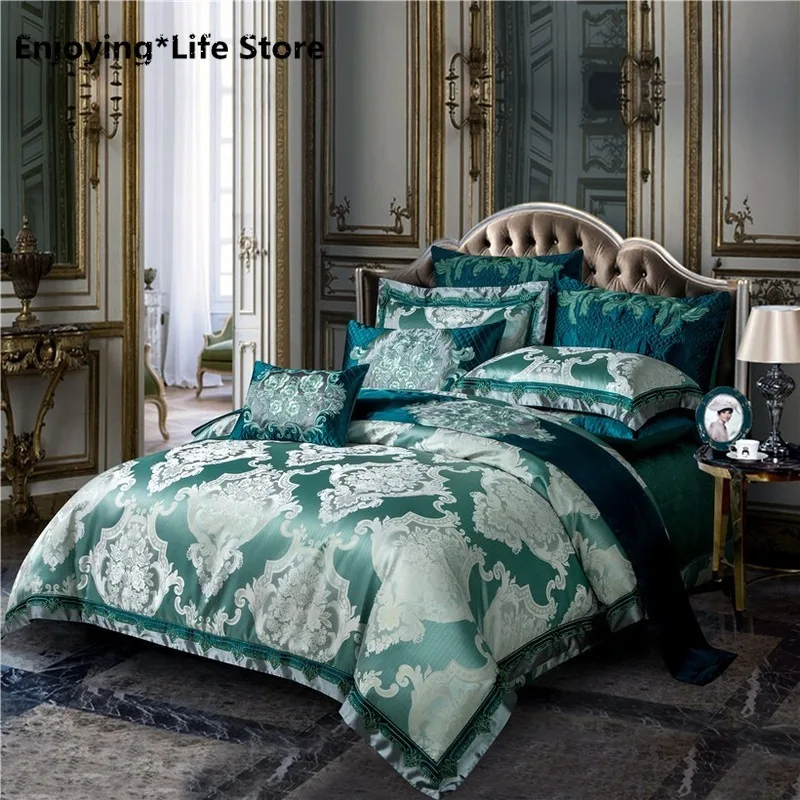 

Luxury Royal Bedding Set Queen King Bed Set Satin Egyptian Cotton Green Duvet Cover Bed Sheet Spread Linge De Lit Funda Cama