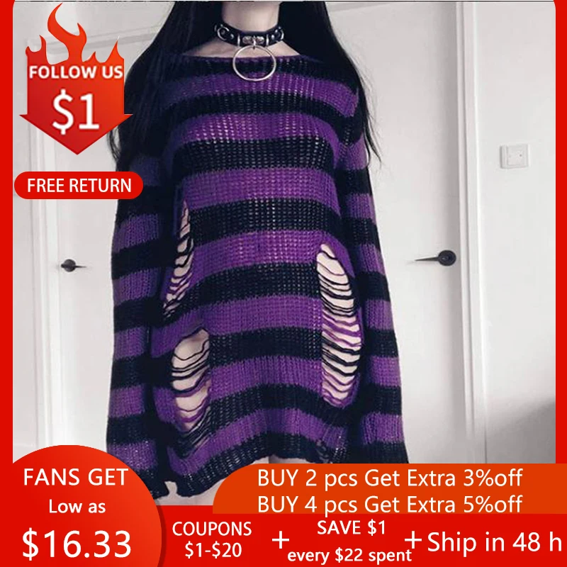 Женский свитер в полоску Rosetic Свободный пуловер с длинными рукавами готическом