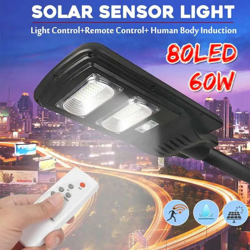 Street Solar Light Waterproof 60W IP67 Light Control+Remote Control+PIR Human Body for Garden Yard Outdoor Lighting
Street Solar Light Waterproof 60W IP67 Light Control+Remote Control+PIR Human Body for Garden Yard Outdoor Lighting