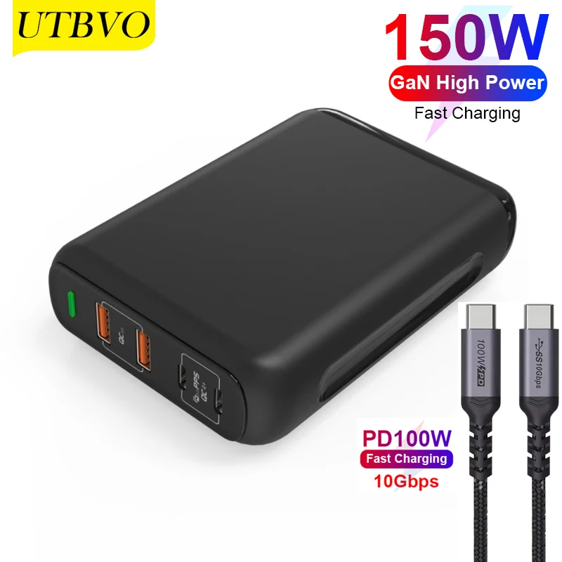UTBVO 150W GaN USB-C PD Type C Charger, 2 Port PD3.0 100W Fast Charger 2port USB A 22.5W For Type-C Laptop MacBook Pro iPhone 12
UTBVO 150W GaN USB-C PD Type C Charger, 2 Port PD3.0 100W Fast Charger 2port USB A 22.5W For Type-C Laptop MacBook Pro iPhone 12