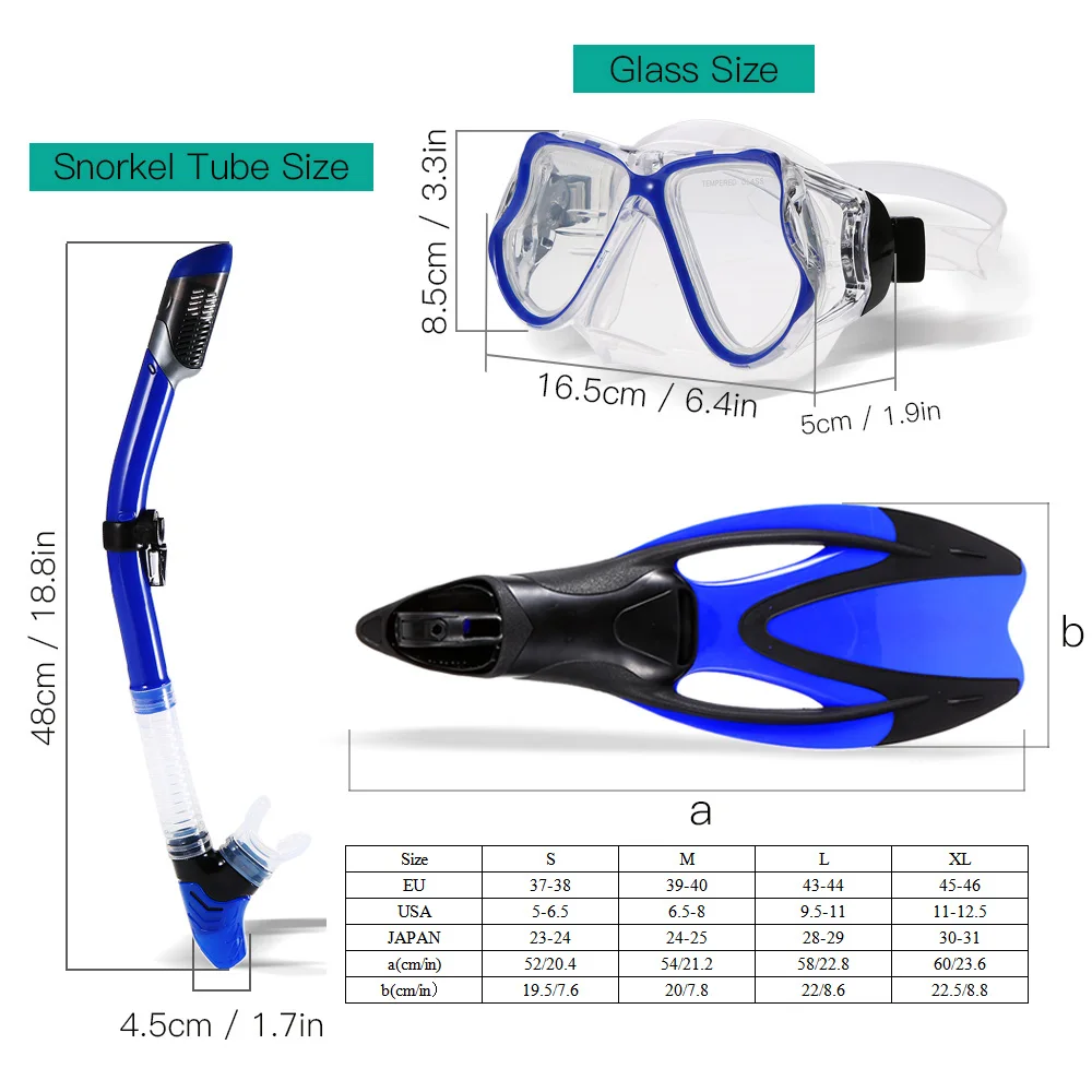 Snorkeling Goggles Combo Set Anti-fog Goggles Mask Snorkel Tube Fin Diving Mask for Men Women Swimming Scuba Diving Travel
Snorkeling Goggles Combo Set Anti-fog Goggles Mask Snorkel Tube Fin Diving Mask for Men Women Swimming Scuba Diving Travel