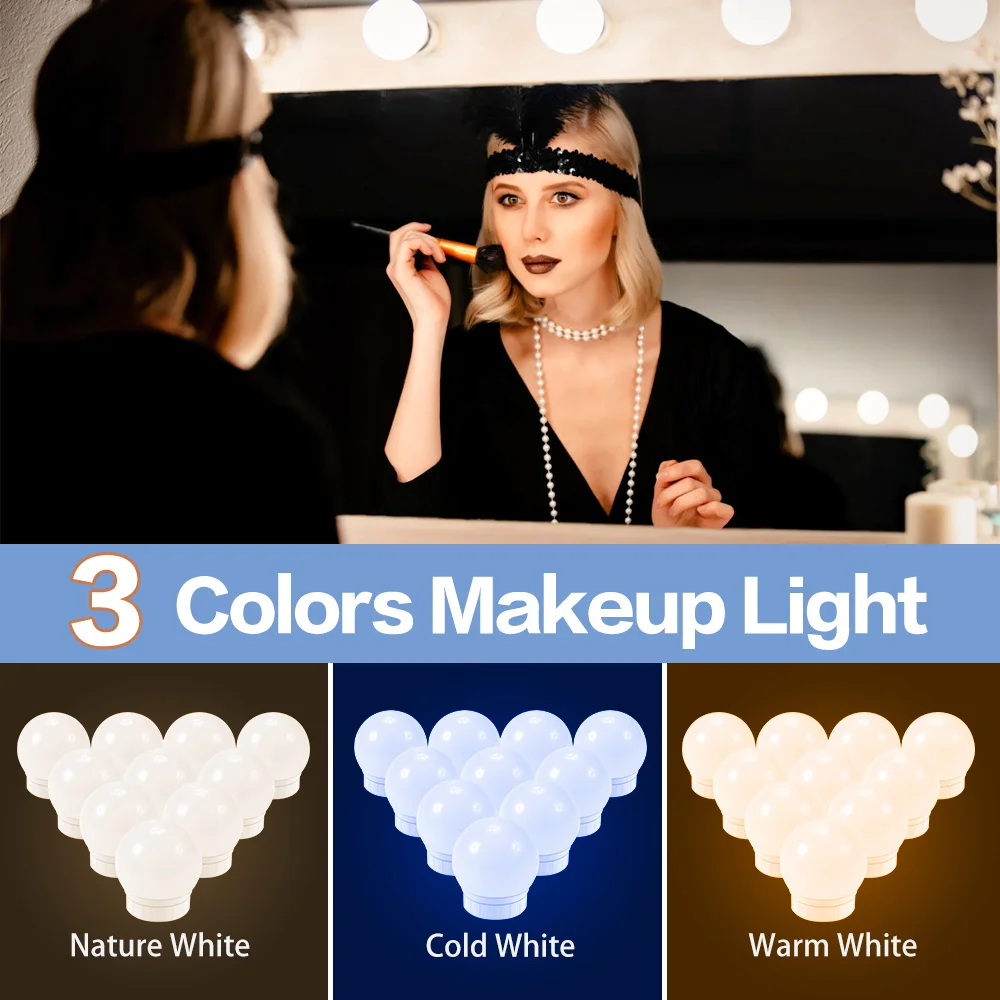 Mirror LED Light 3 Colors Makeup Vanity Table Lighting Hollywood LED Make up Mirror Bulb DC 12V USB Touch Dimming LED Wall Lamp
Mirror LED Light 3 Colors Makeup Vanity Table Lighting Hollywood LED Make up Mirror Bulb DC 12V USB Touch Dimming LED Wall Lamp