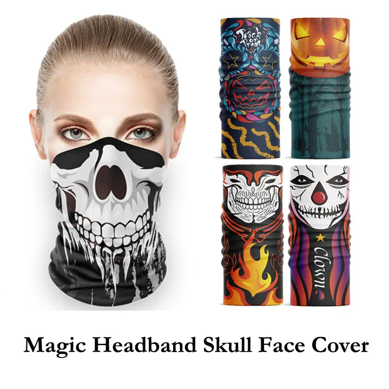 

Seamless Magic Headband Skull Ghost Clown Neck Gaiter Headwear Halloween Bandana UV Protection Biker Face Cover Scarf Neckerchif