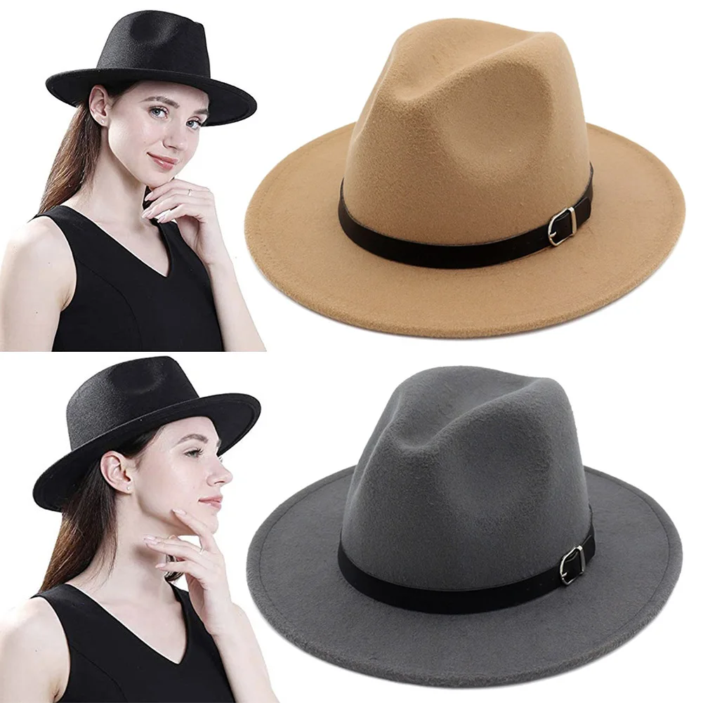 Felt Fedora Hat Wide Brim Floppy Sun Panama Cowboy for Beach Church Unisex C55K Sale | Спорт и развлечения