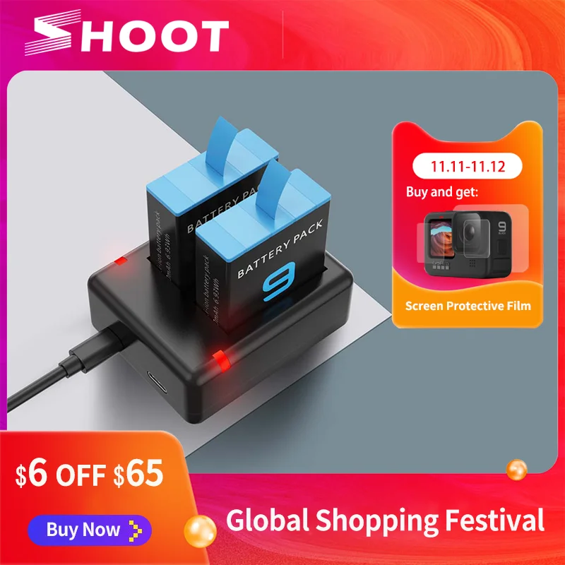 SHOOT for Go Pro Hero 9 Battery 1800mAh AHDBT-901 Battery with USB Charger for GoPro Hero 9 Black GoPro9 Action Camera Accessory
SHOOT for Go Pro Hero 9 Battery 1800mAh AHDBT-901 Battery with USB Charger for GoPro Hero 9 Black GoPro9 Action Camera Accessory