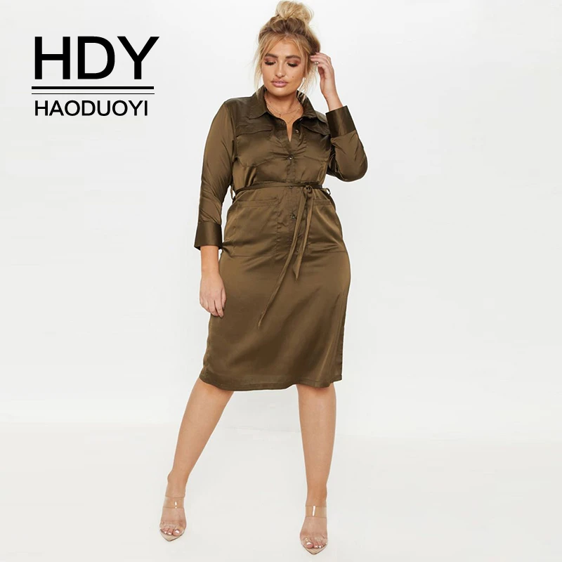 HDY Haoduoyi Elegant Women Midi Dress Large Size Women Long Sleeve Lapel Lacing Pocket Solid Shirt Dress Office Ladies Dresses
HDY Haoduoyi Elegant Women Midi Dress Large Size Women Long Sleeve Lapel Lacing Pocket Solid Shirt Dress Office Ladies Dresses