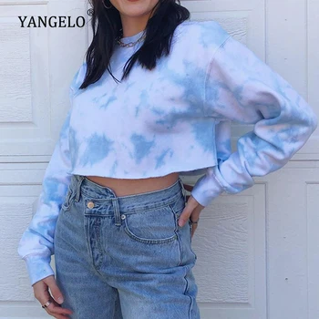 Yangelo Tie-dyed Printed Loose Basic Sweatshirt Women Casual Short Section Exposed Navel Long-sleeved Top Streetwear Girl 2020
Yangelo Tie-dyed Printed Loose Basic Sweatshirt Women Casual Short Section Exposed Navel Long-sleeved Top Streetwear Girl 2020