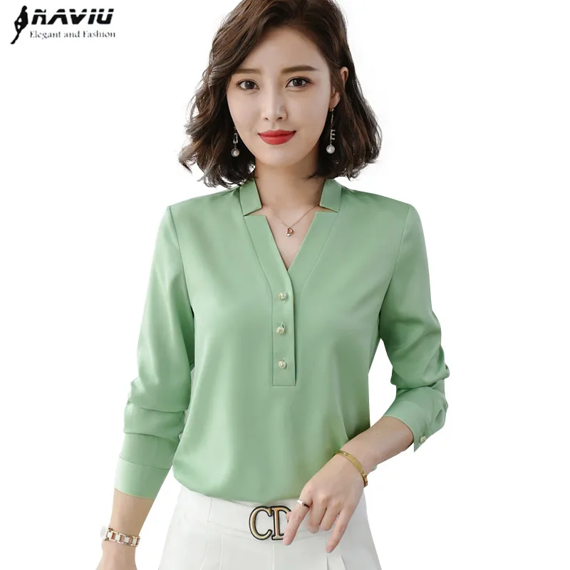 High quality fashion women shirt new autumn v neck long sleeve slim business blouses office ladies light green work tops
High quality fashion women shirt new autumn v neck long sleeve slim business blouses office ladies light green work tops