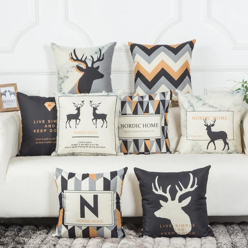 

Nordic Style Pillow Covers Merry Christmas Elk Deer Cushion Cover Geometric Decorative Pillows Case Sofa Couch Car Seat Bedding
