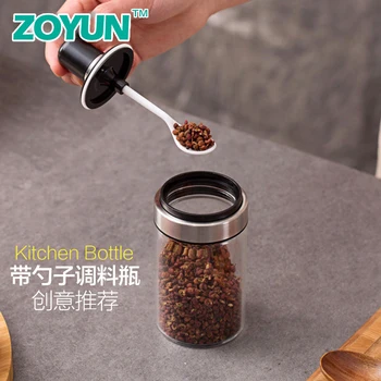 Kitchen supplies with spoon seasoning bottle glass home Nordic light luxury MSG salt can seal with lid seasoning jar sealed can 
Kitchen supplies with spoon seasoning bottle glass home Nordic light luxury MSG salt can seal with lid seasoning jar sealed can