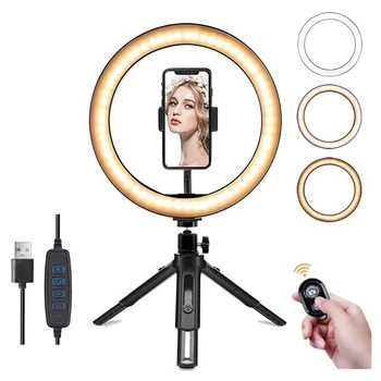 10 Inch LED Ring Light with Tripod Stand Cell Phone Holder Remote Control For Live Streaming, Makeup, Selfies, Video
10 Inch LED Ring Light with Tripod Stand Cell Phone Holder Remote Control For Live Streaming, Makeup, Selfies, Video