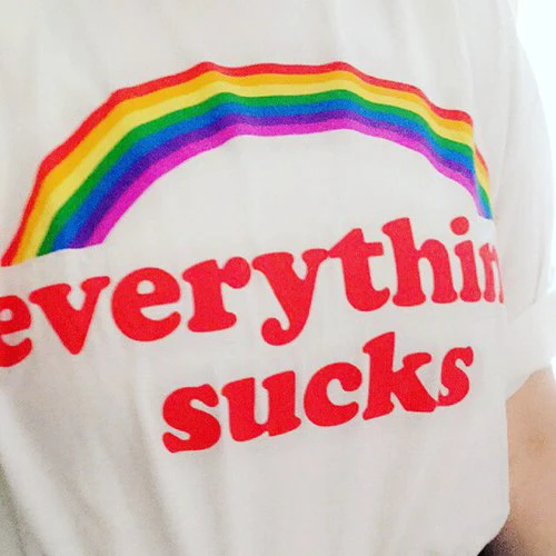 Everything Sucks Rainbow T-shirt Women Funny Quotes Tumblr White Tee Summer Fashion Graphic Grunge Tos Clothes
Everything Sucks Rainbow T-shirt Women Funny Quotes Tumblr White Tee Summer Fashion Graphic Grunge Tos Clothes
