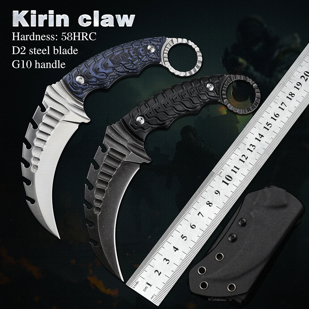 

Kirin claw knife CSGO tactical karambit knives D2 steel fixed blade G10 handle knifes EDC tools for outdoor camping survival