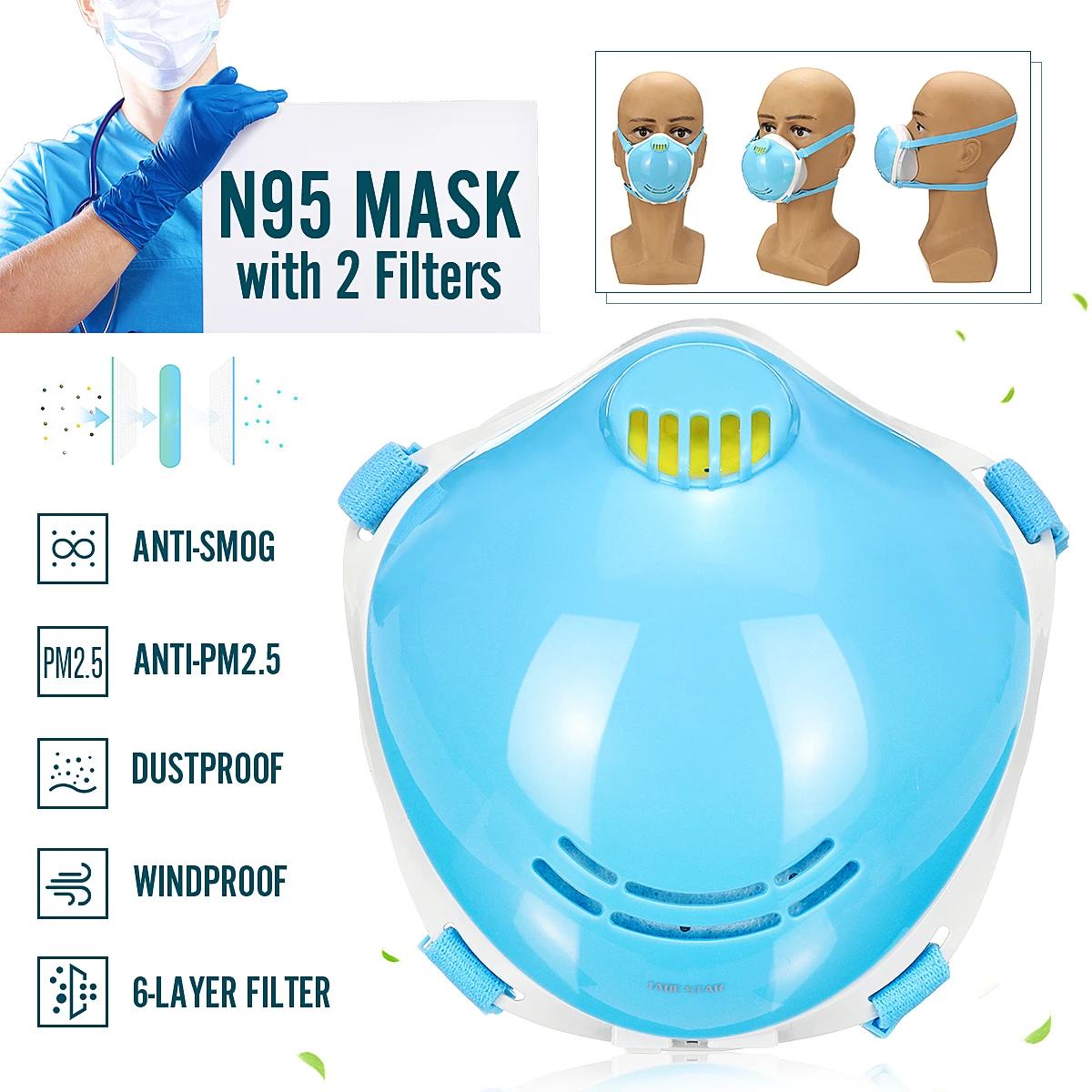N95 Face Mask Activated Carbon Filter Anti-dust Anti-fog Windproof Haze Respirator 6-Layer Adjustable Strap Electronic Mask
N95 Face Mask Activated Carbon Filter Anti-dust Anti-fog Windproof Haze Respirator 6-Layer Adjustable Strap Electronic Mask