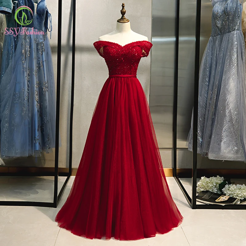 SSYFashion Banquet Elegant Burgundy Evening Gown Boat Neck Crystal Beading Floor-length Party Formal Dresses Vestidos De Noche
SSYFashion Banquet Elegant Burgundy Evening Gown Boat Neck Crystal Beading Floor-length Party Formal Dresses Vestidos De Noche
