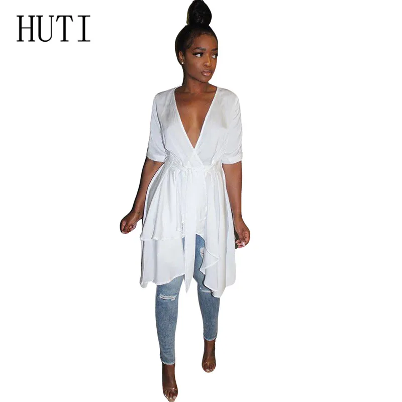 HUTI White Irregular Five-point Sleeve Elegant Cardigan Dress Sexy Deep V-neck Bandage Casual Autumn Dress Femme Beach Dresses
HUTI White Irregular Five-point Sleeve Elegant Cardigan Dress Sexy Deep V-neck Bandage Casual Autumn Dress Femme Beach Dresses
