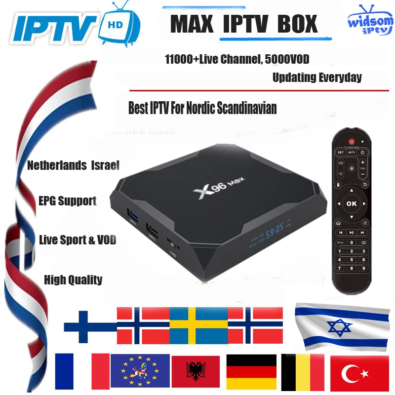 World IPTV BOX X96MAX HD Netherlands Iptv 11000 live Subscription Android Smart Tv Box m3u Europe Dutch France Sweden Spain
World IPTV BOX X96MAX HD Netherlands Iptv 11000 live Subscription Android Smart Tv Box m3u Europe Dutch France Sweden Spain