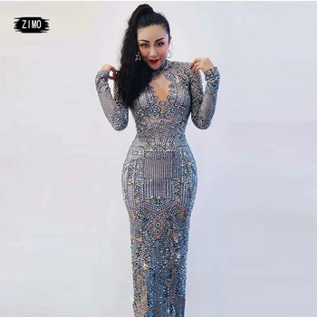 Silver Rhinestone Spandex Dress Women sexy Birthday Celebrate Outfit Dancer Wear Bar Prom Singerlong sleeve Dress clubnight robe 
Silver Rhinestone Spandex Dress Women sexy Birthday Celebrate Outfit Dancer Wear Bar Prom Singerlong sleeve Dress clubnight robe