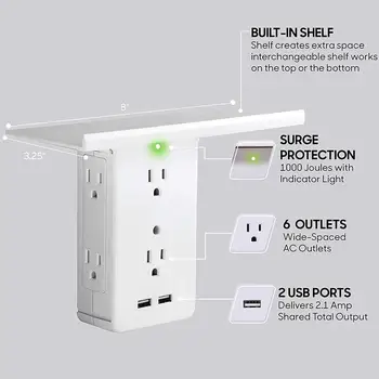 Switch Socket Rack Socket Shelf 6 Electrical Outlet Extenders 2 USB Charging Ports with Removable Built-In Shelf
Switch Socket Rack Socket Shelf 6 Electrical Outlet Extenders 2 USB Charging Ports with Removable Built-In Shelf