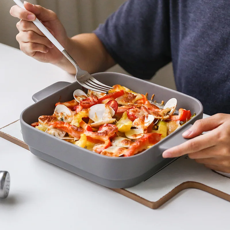 8 inch square binaural baking tray high temperature resistant ceramic baking tray cheese Nordic solid color ceramic tray plates
8 inch square binaural baking tray high temperature resistant ceramic baking tray cheese Nordic solid color ceramic tray plates