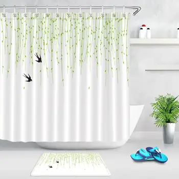 Simple Spring Shower Curtains Green Willow Leaves Swallow Bird Bathroom Shower Curtain Fabric Waterproof Bath Curtain Doormat
Simple Spring Shower Curtains Green Willow Leaves Swallow Bird Bathroom Shower Curtain Fabric Waterproof Bath Curtain Doormat