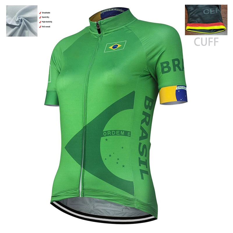 

BRASIL Retro Global Factory Outdoor Sports Competition Cycling Jersey Classic Ladies Polyester Breathable Customizable Green