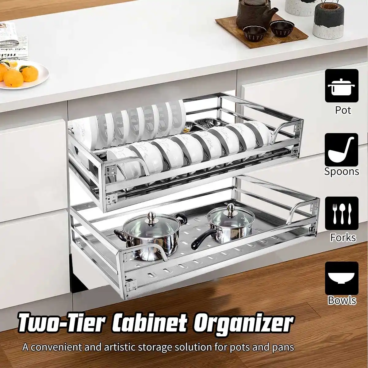 Kitchen 2-Tier Stainless Steel Pull Out Storage Rack Basket Slide Cabinet Organizer Drawer Baskets Holder 600mm 700mm 800mm
Kitchen 2-Tier Stainless Steel Pull Out Storage Rack Basket Slide Cabinet Organizer Drawer Baskets Holder 600mm 700mm 800mm