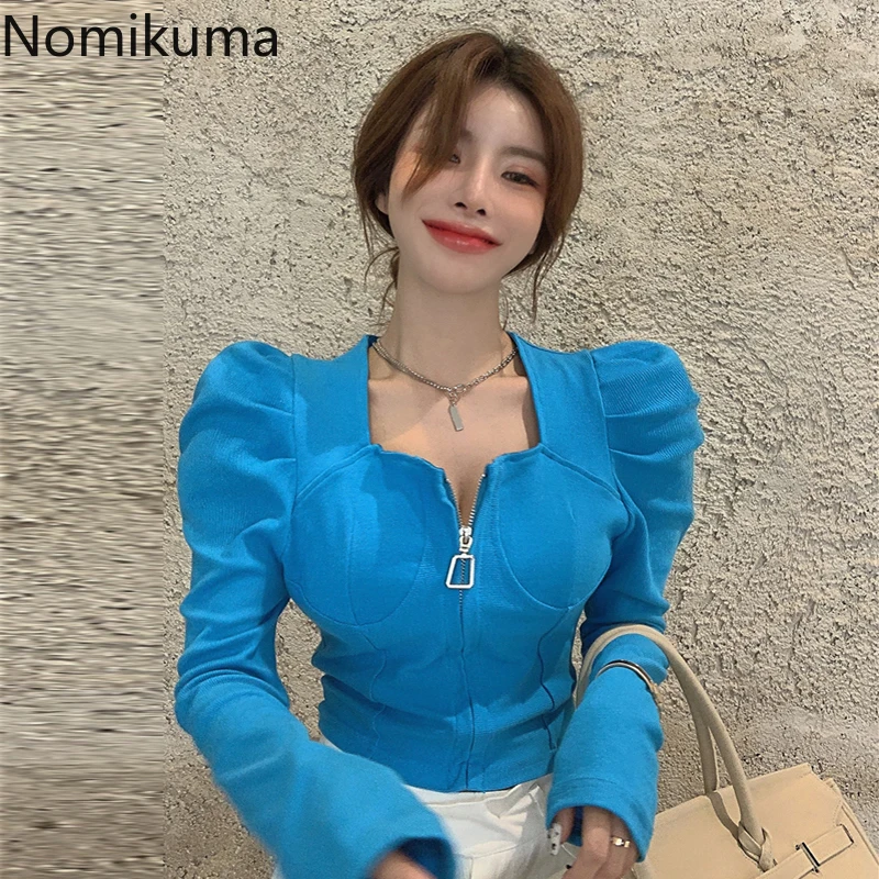 Женская футболка Nomikuma новинка 2021 однотонные футболки на молнии с квадратным