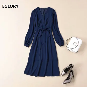 High Quality Blue Dress 2019 Autumn Style Women V-Neck Bow Belt Patchwork Long Sleeve Knee-Length Casual Basic Dress Female
High Quality Blue Dress 2019 Autumn Style Women V-Neck Bow Belt Patchwork Long Sleeve Knee-Length Casual Basic Dress Female
