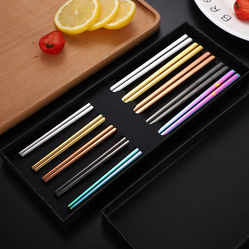 5Pairs Japanese Stainless Steel Chopsticks Set With Gift Box Black Reusable Antiskid Chinese Chop Stick Tableware Kitchen Tools
5Pairs Japanese Stainless Steel Chopsticks Set With Gift Box Black Reusable Antiskid Chinese Chop Stick Tableware Kitchen Tools