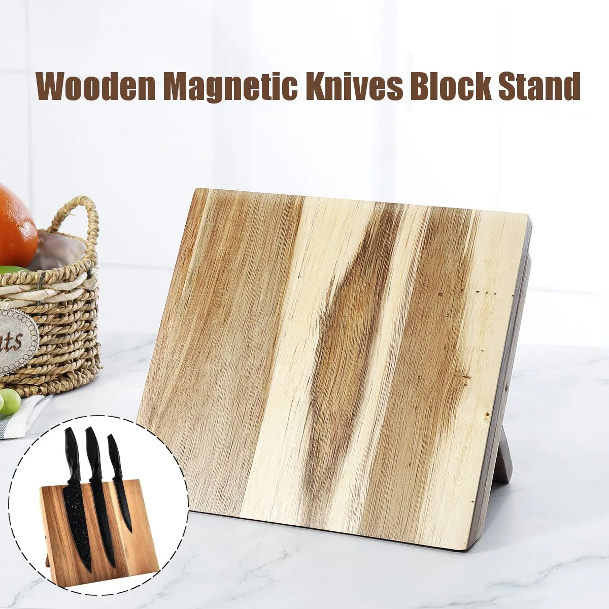 Деревянная Магнитная подставка для ножей органайзер хранения кухонной посуды